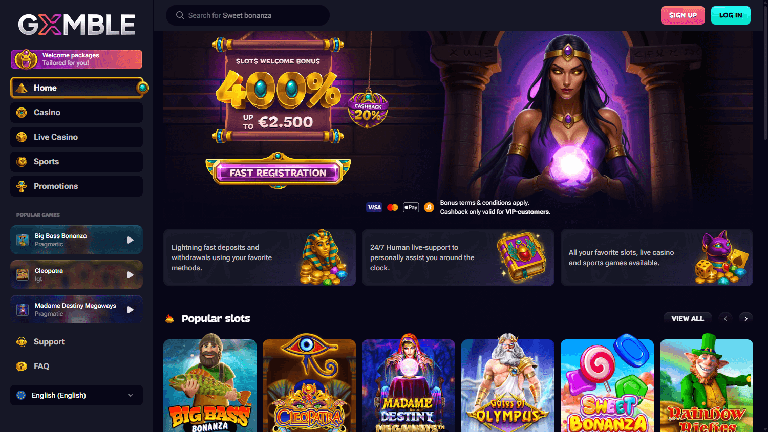 Gxmble Casino Screenshot per desktop